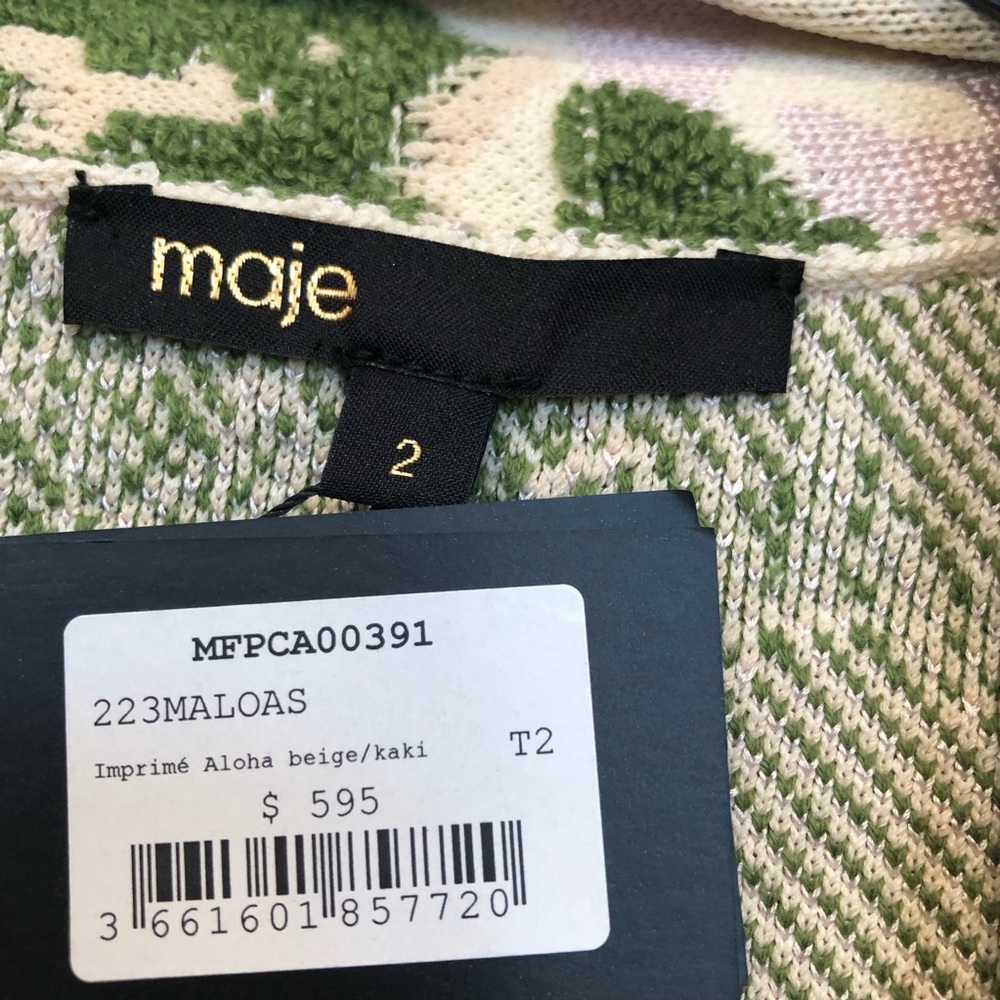 Maje Aloha Belted Cardigan Size 2 Medium Palm Tree Motifs - Picture 12 of 13